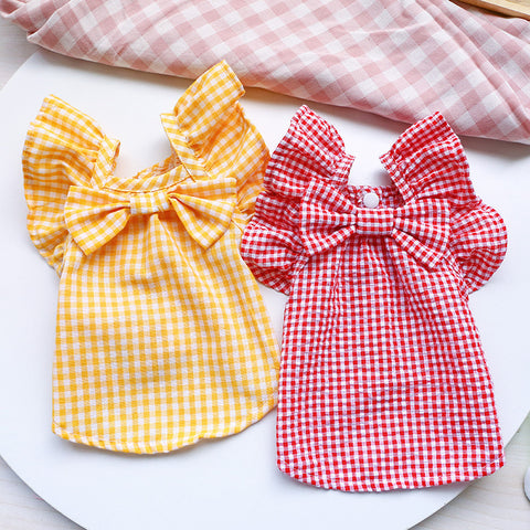 Red Check Bowknot Pet Clothes