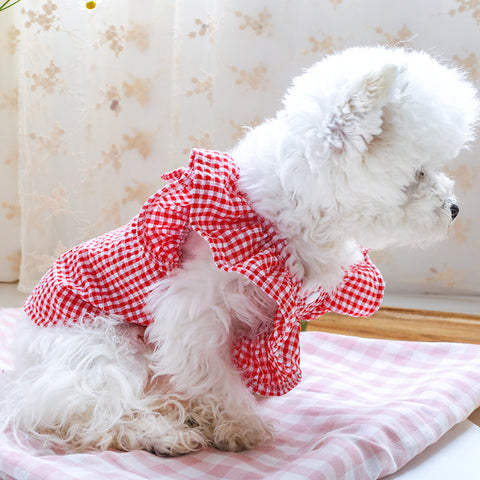 Red Check Bowknot Pet Clothes