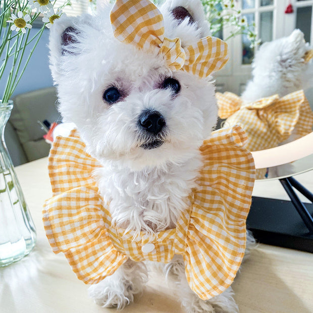 Red Check Bowknot Pet Clothes