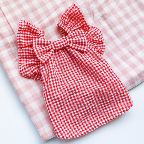 Red Check Bowknot Pet Clothes